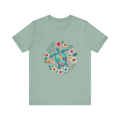 Turtle Ocean Sun T-Shirt, Floral Turtle Shirt, Boho Beach Tshirt - PopCultureByDesign36
