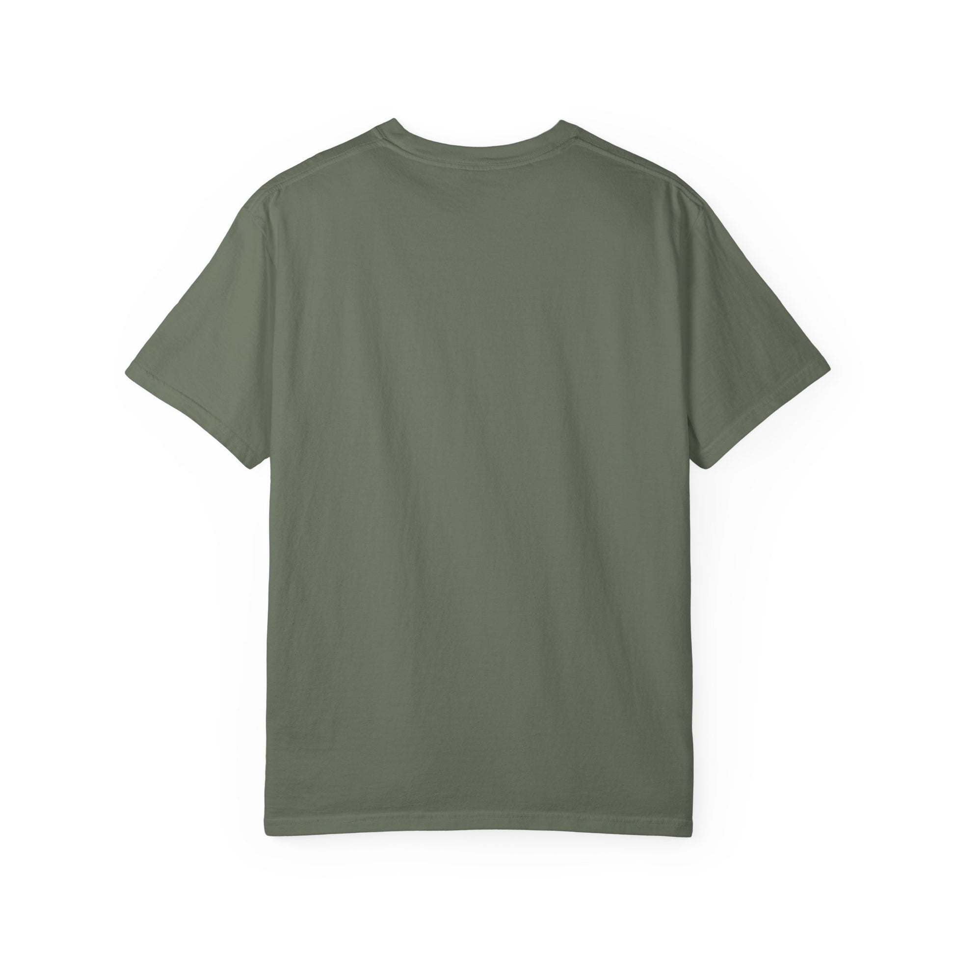 Back view of a vintage boho women's space shirt in olive green, perfect for space enthusiasts.