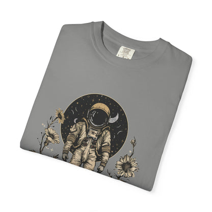 Astronaut Shirt, Boho Astronaut Shirt, Vintage Boho Womens Space Shirt with floral design and celestial background.