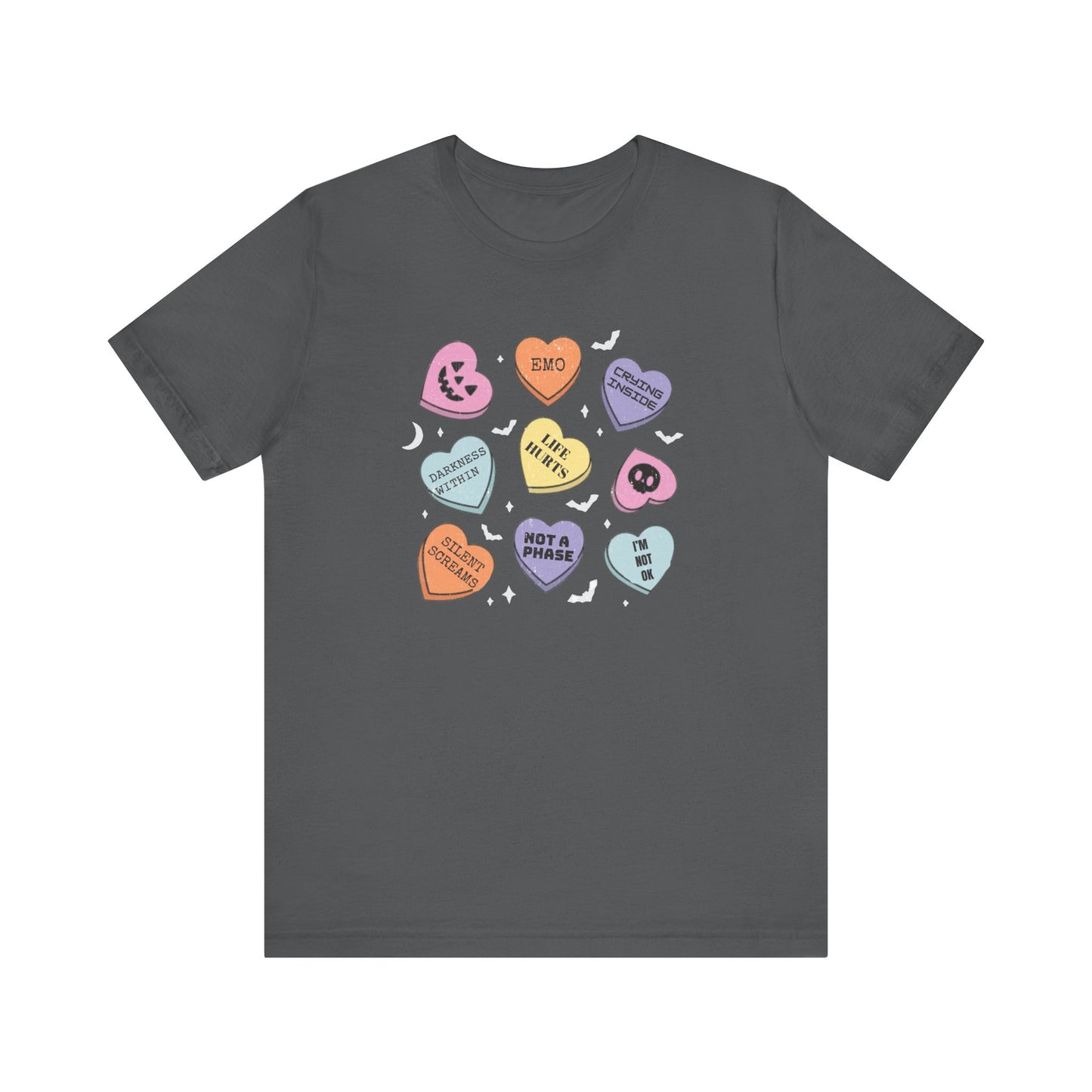 Emo Halloween Pumpkin Candy Hearts T-Shirt, Spooky Candies Shirt, Emo candy hearts - PopCultureByDesign36