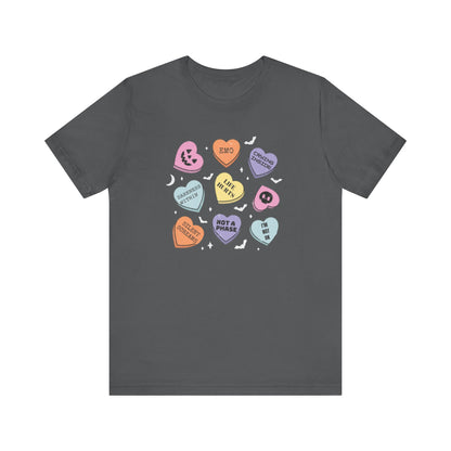 Emo Halloween Pumpkin Candy Hearts T-Shirt, Spooky Candies Shirt, Emo candy hearts - PopCultureByDesign36