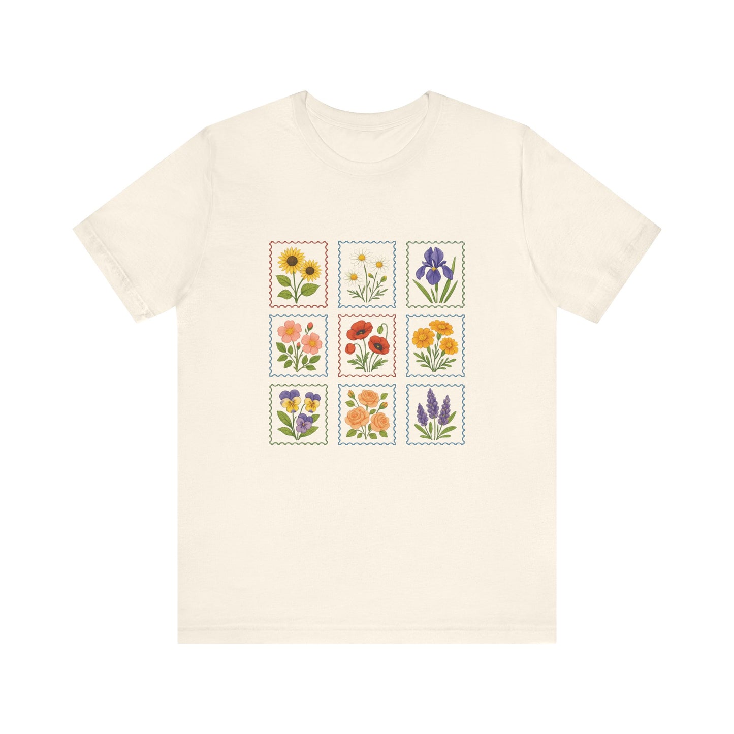 Summer Flower Stamp Tshirt, Vintage Postage Stamp Shirt, Aesthetic Summer Tee - PopCultureByDesign36