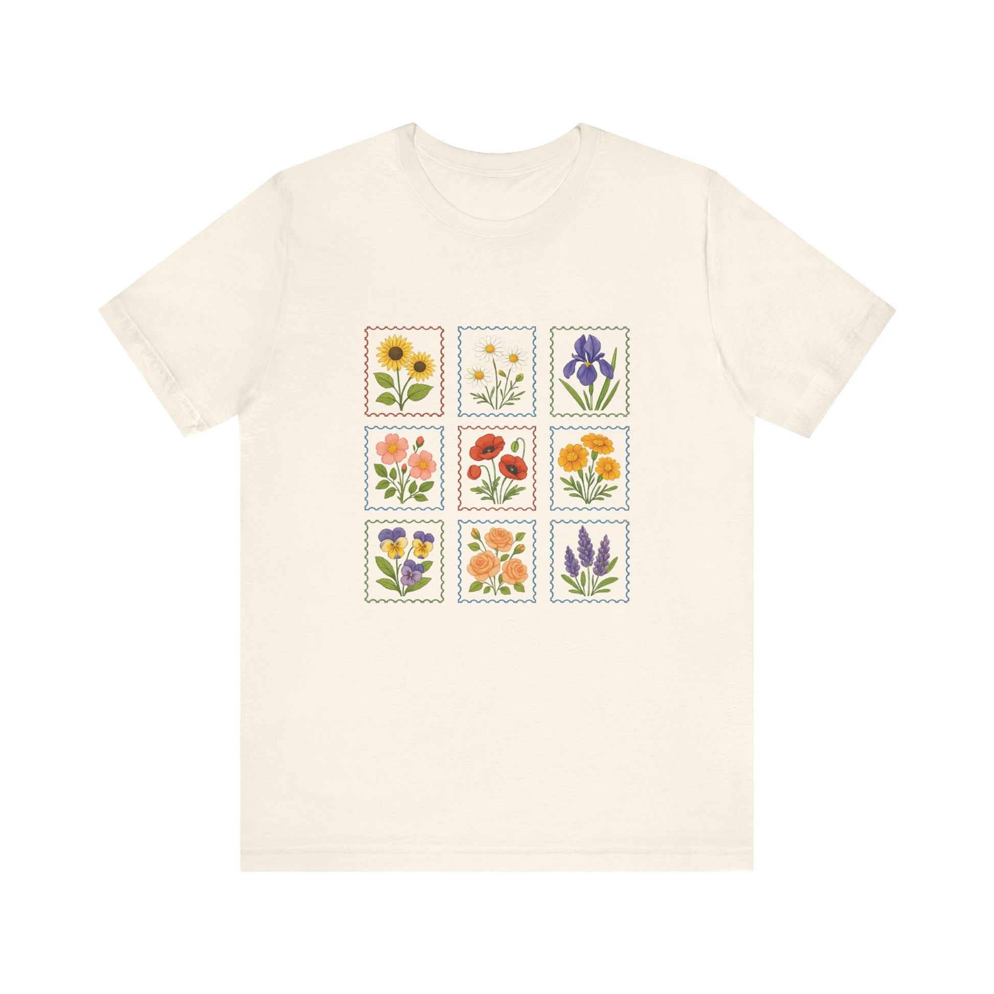 Summer Flower Stamp Tshirt, Vintage Postage Stamp Shirt, Aesthetic Summer Tee - PopCultureByDesign36