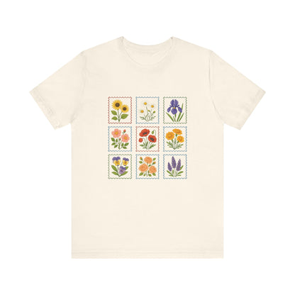 Summer Flower Stamp Tshirt, Vintage Postage Stamp Shirt, Aesthetic Summer Tee - PopCultureByDesign36