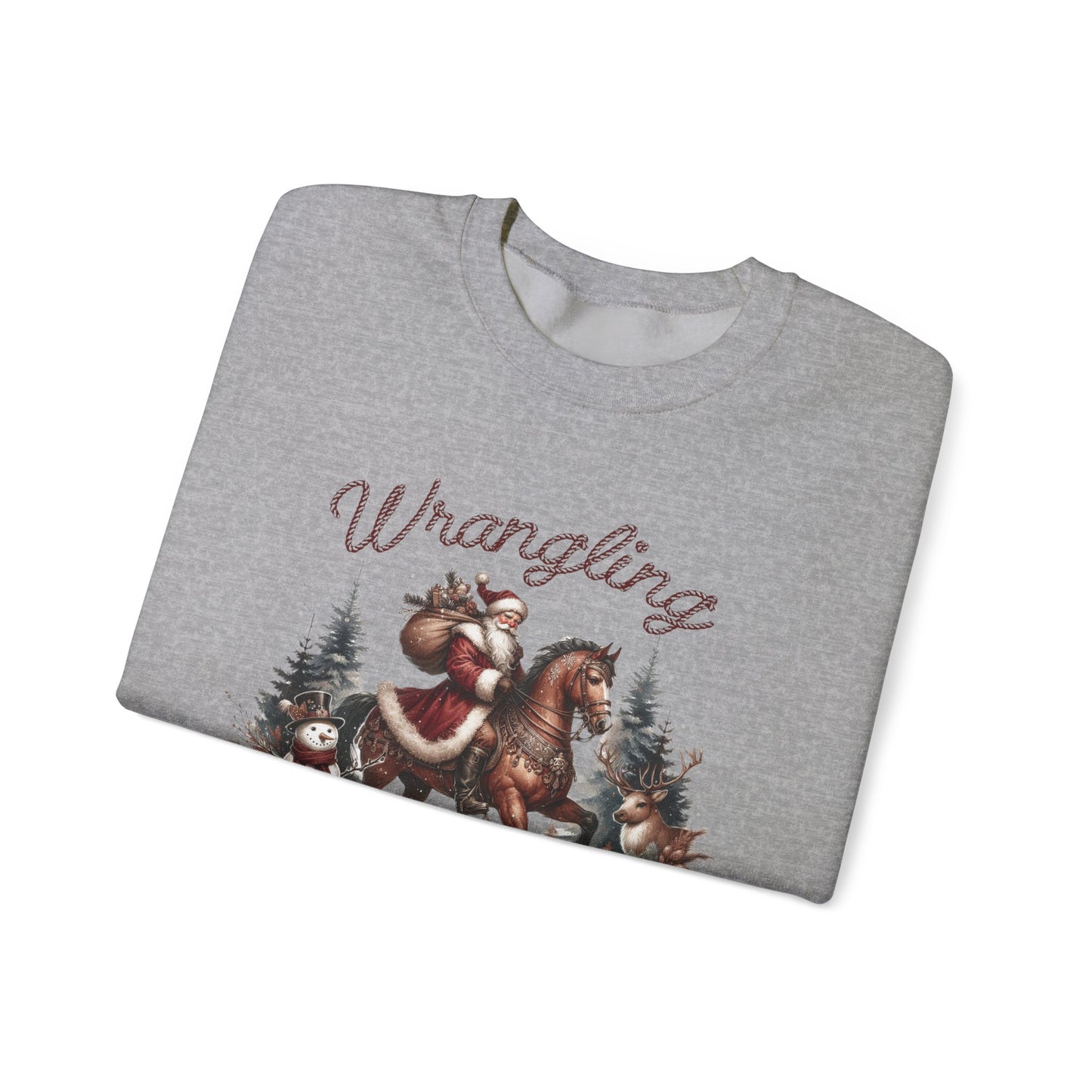 Wrangling Christmas, Cowboy Santa Sweatshirt, Howdy Country Christmas - PopCultureByDesign36
