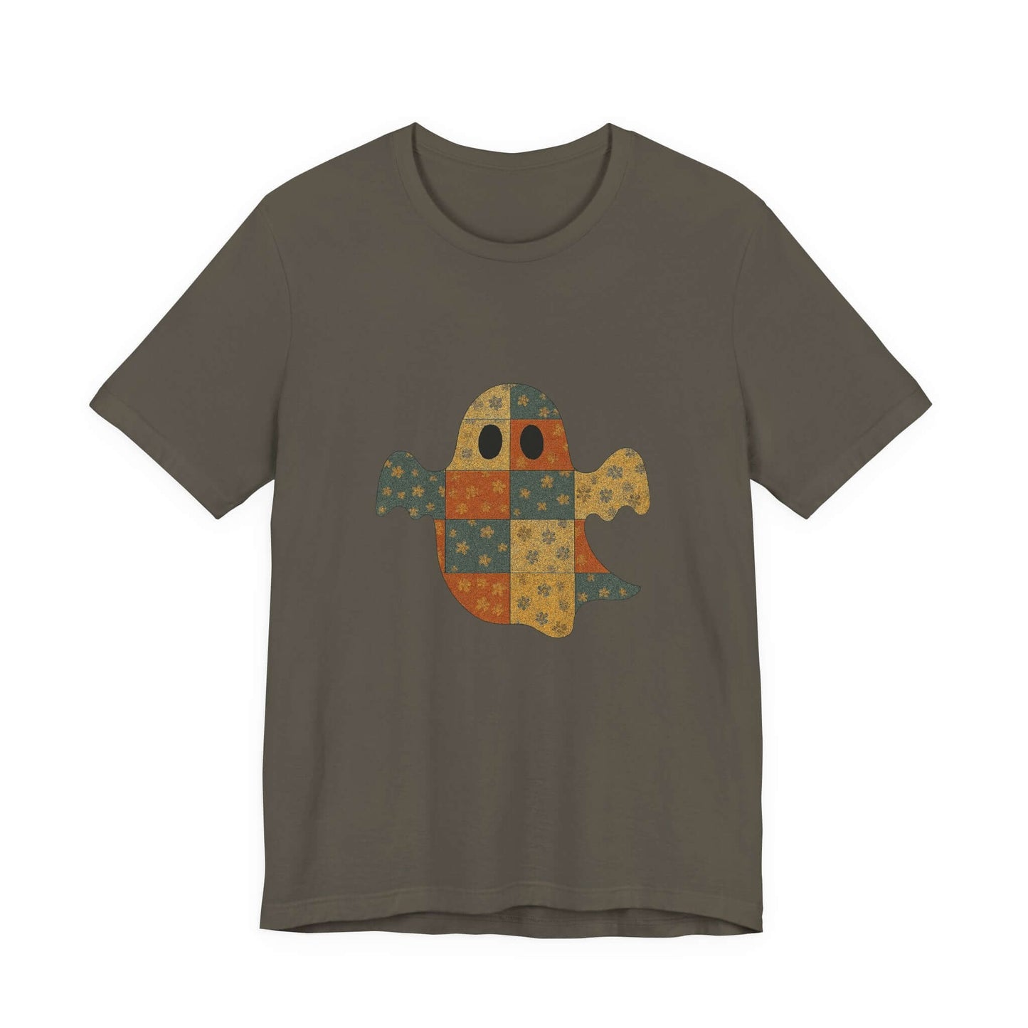 Patchwork Ghost Tee, Ghost Patchwork Halloween Shirt, Boho Ghost Shirt - PopCultureByDesign36