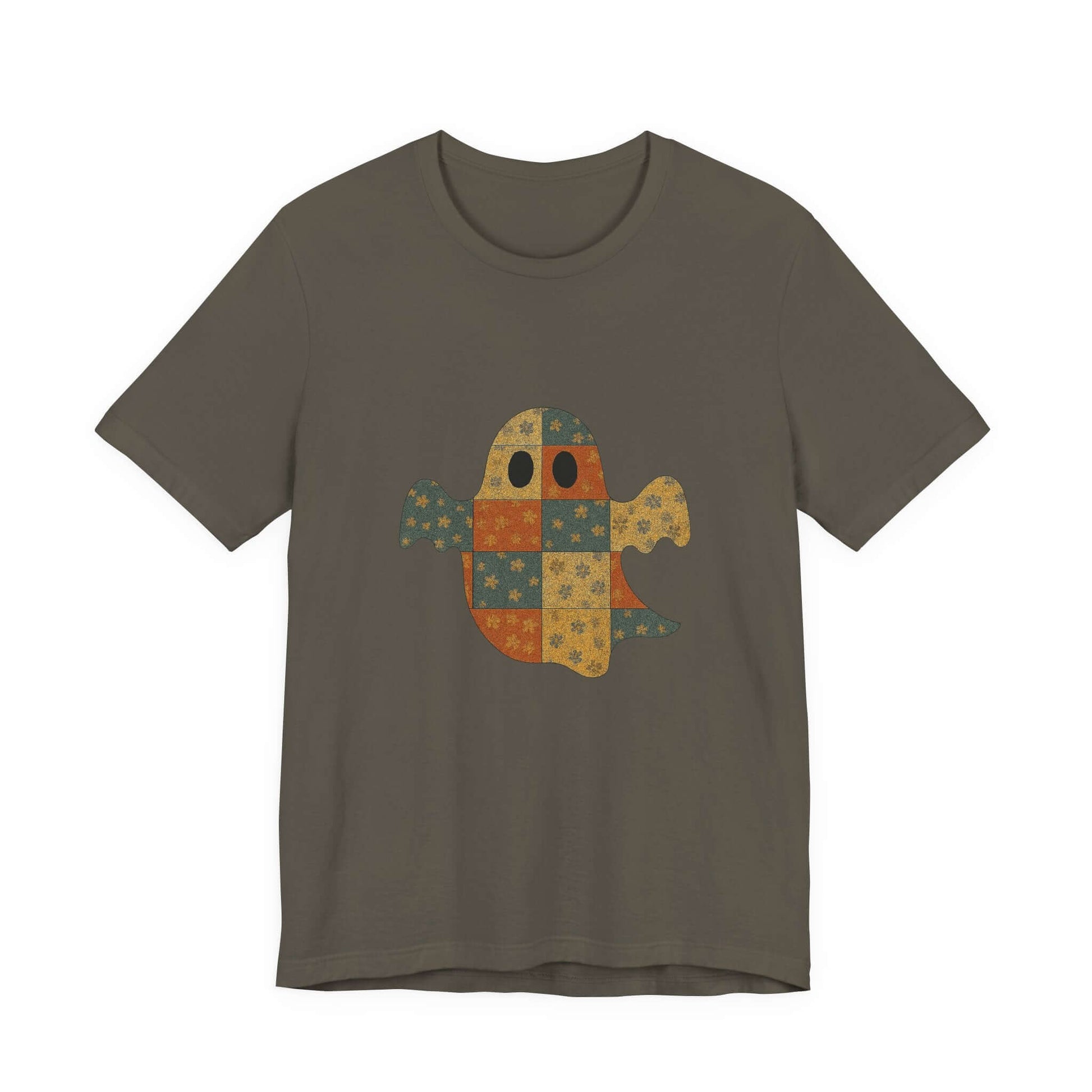 Patchwork Ghost Tee, Ghost Patchwork Halloween Shirt, Boho Ghost Shirt - PopCultureByDesign36