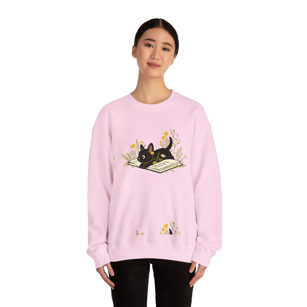 Vintage Boho French Bulldog Puppy Reading Sweatshirt by PopCultureByDesign36