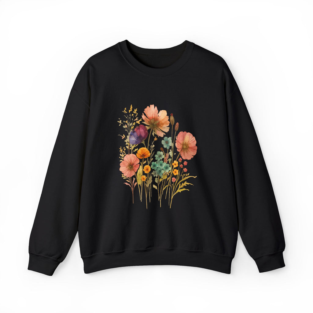 Vintage Boho Pressed Watercolor Wildflower Sweatshirt — Rustic Floral Cottagecore Pullover by PopCultureByDesign36