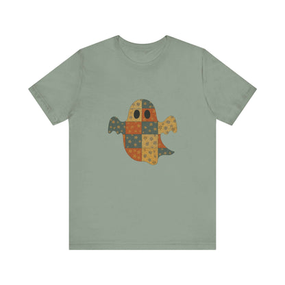 Patchwork Ghost Tee, Ghost Patchwork Halloween Shirt, Boho Ghost Shirt - PopCultureByDesign36