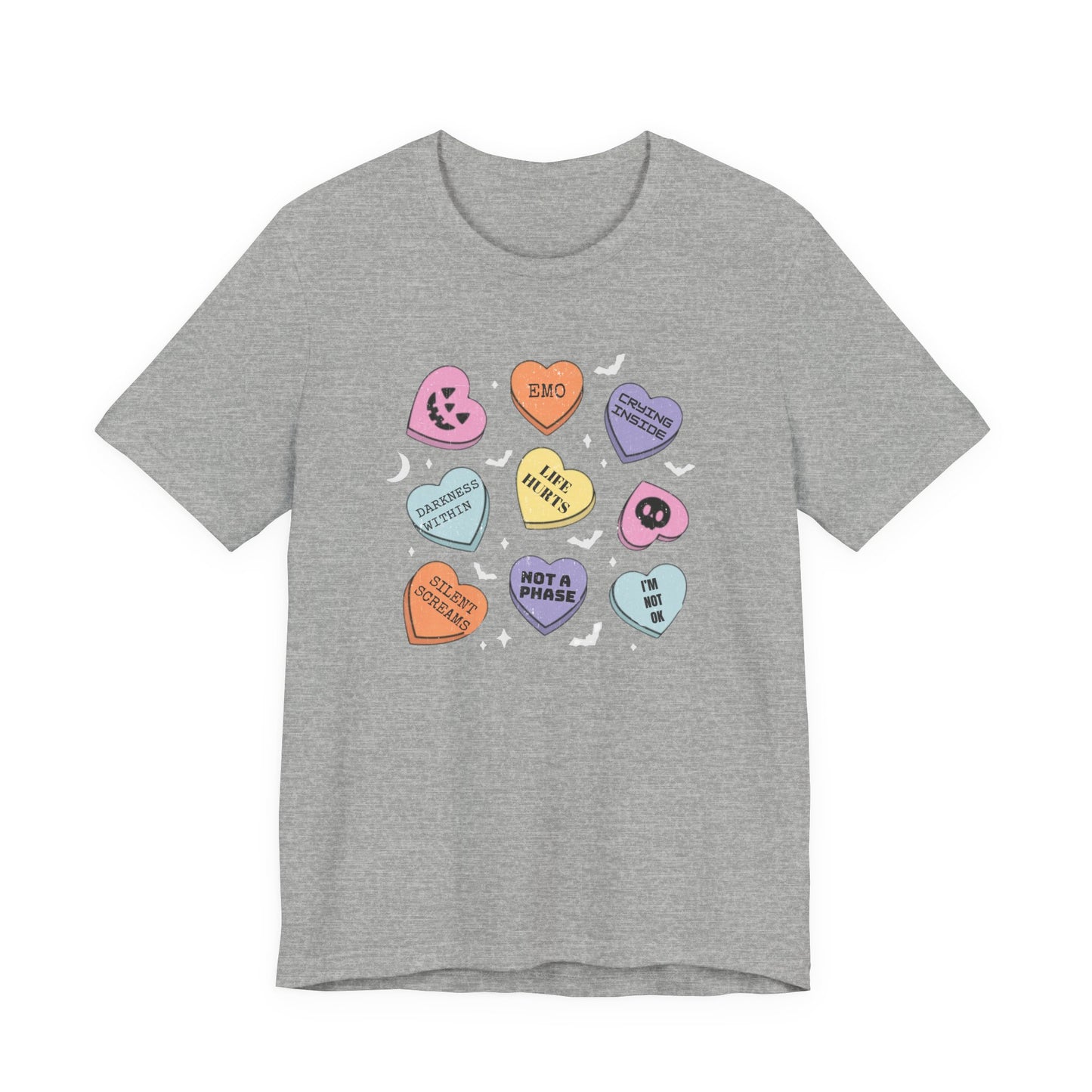 Emo Halloween Pumpkin Candy Hearts T-Shirt, Spooky Candies Shirt, Emo candy hearts - PopCultureByDesign36