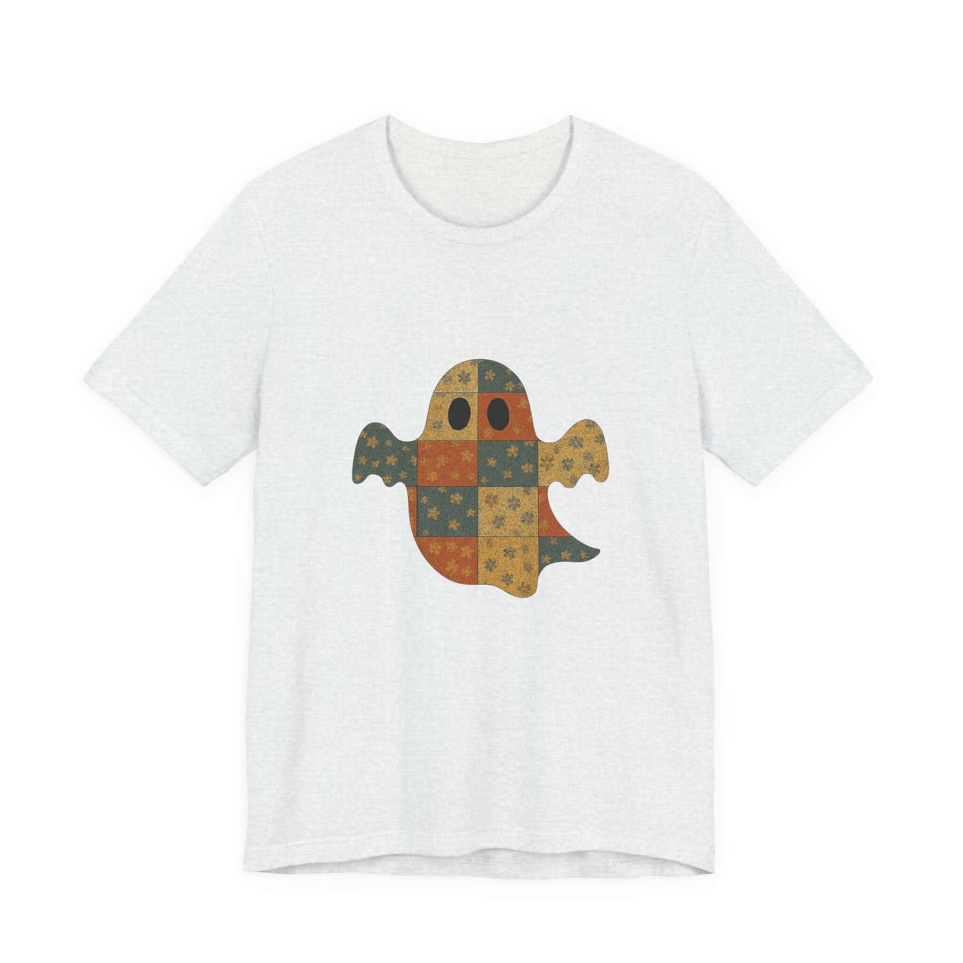 Patchwork Ghost Tee, Ghost Patchwork Halloween Shirt, Boho Ghost Shirt - PopCultureByDesign36