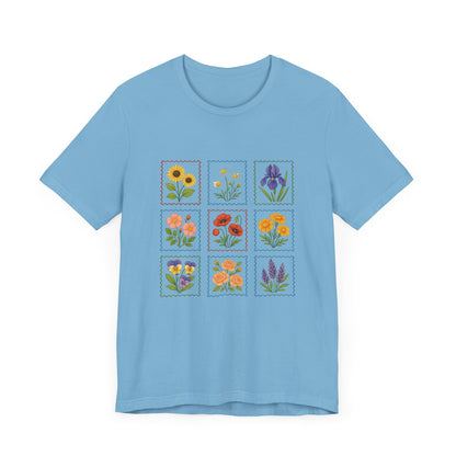Summer Flower Stamp Tshirt, Vintage Postage Stamp Shirt, Aesthetic Summer Tee - PopCultureByDesign36