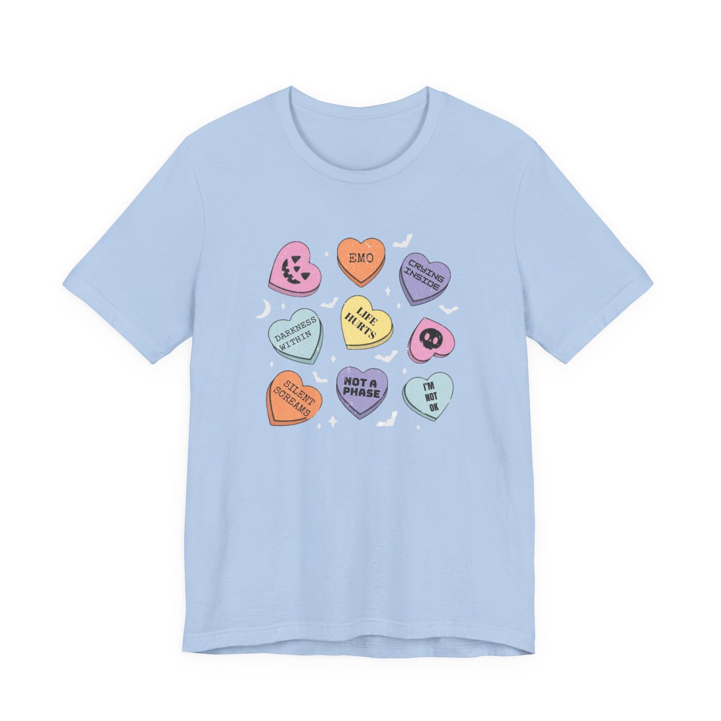 Emo Halloween Pumpkin Candy Hearts T-Shirt, Spooky Candies Shirt, Emo candy hearts - PopCultureByDesign36