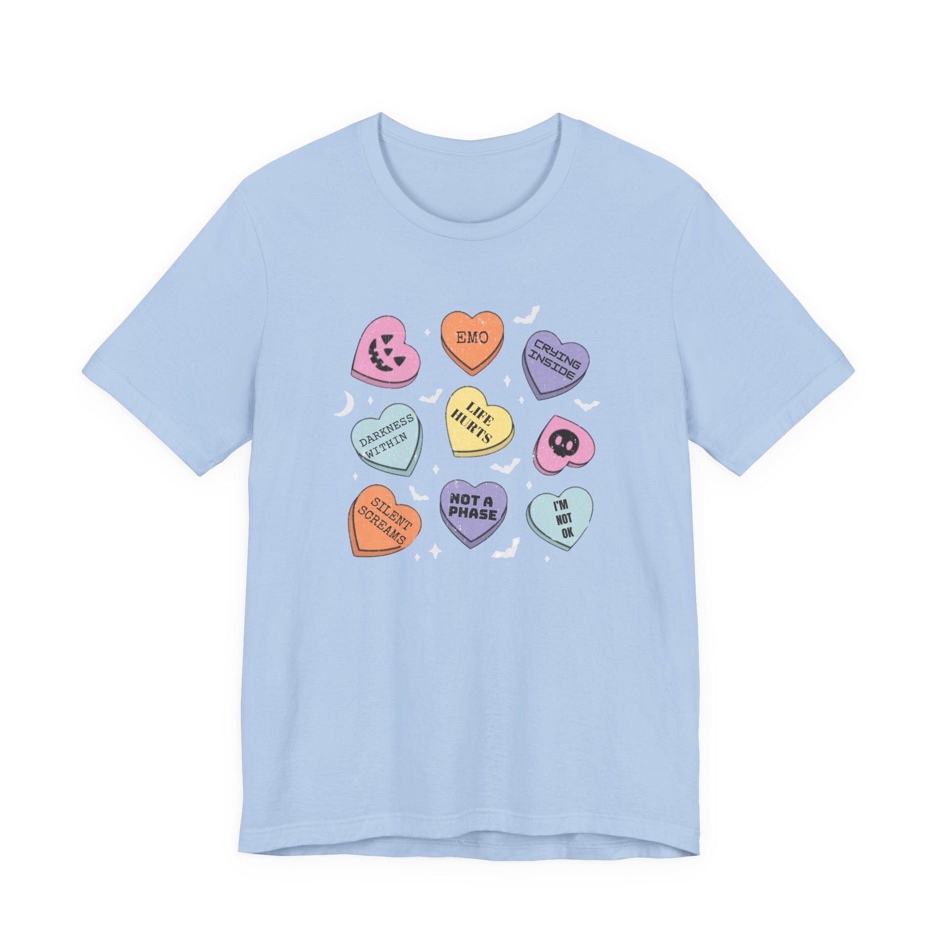 Emo Halloween Pumpkin Candy Hearts T-Shirt, Spooky Candies Shirt, Emo candy hearts - PopCultureByDesign36
