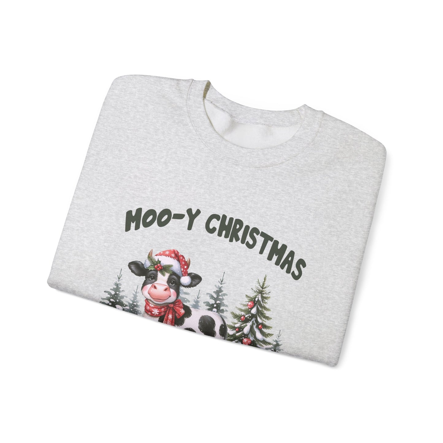Moo-Y Christmas, Cute Cow Christmas sweatshirt, Country Farm Christmas Sweatshirt - PopCultureByDesign36