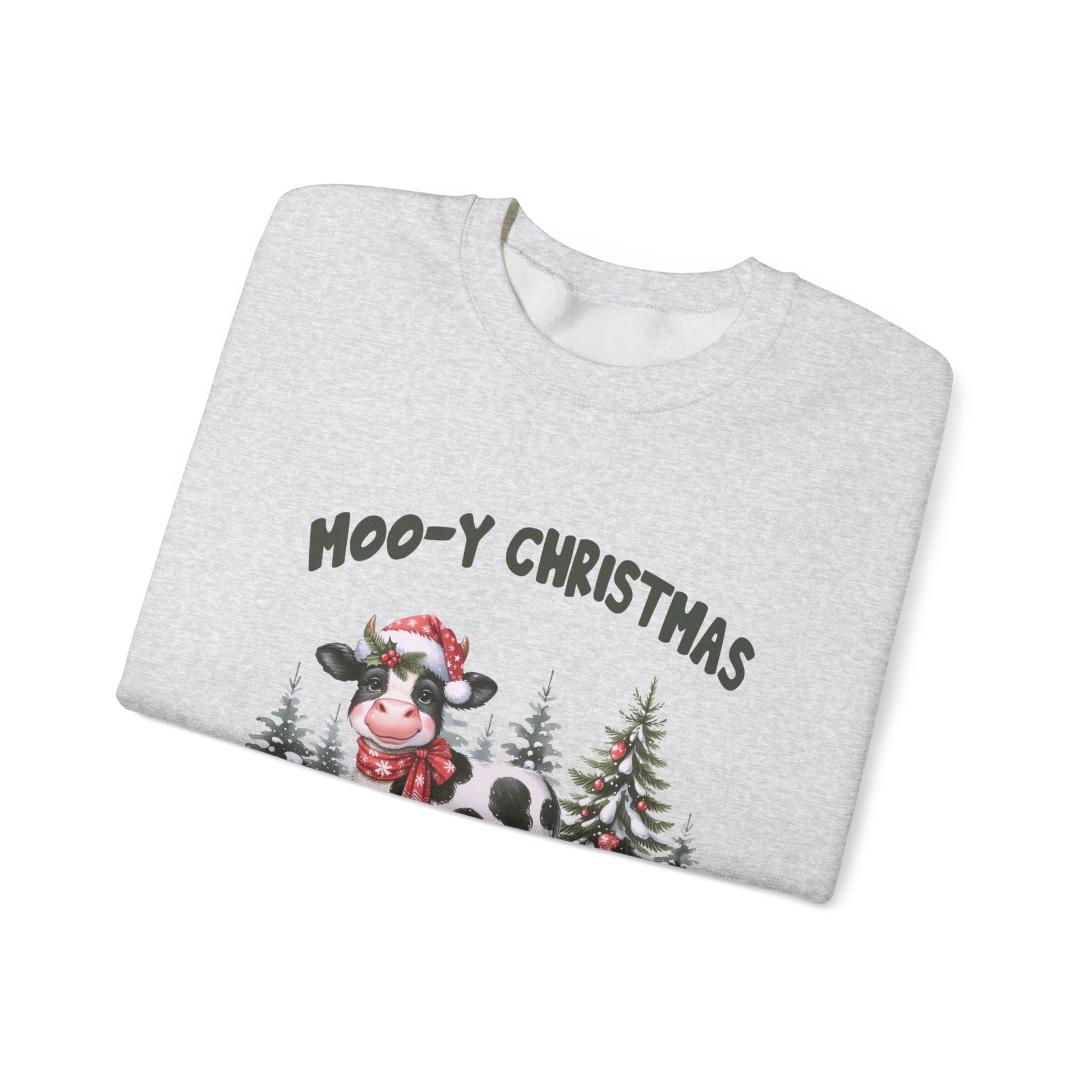 Moo-Y Christmas, Cute Cow Christmas sweatshirt, Country Farm Christmas Sweatshirt - PopCultureByDesign36