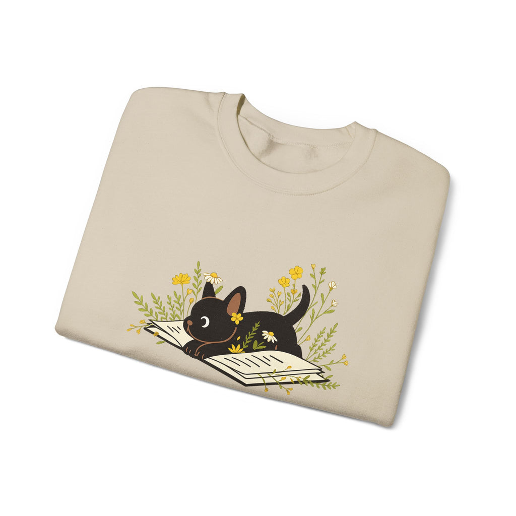 Vintage Boho French Bulldog Puppy Reading Sweatshirt by PopCultureByDesign36