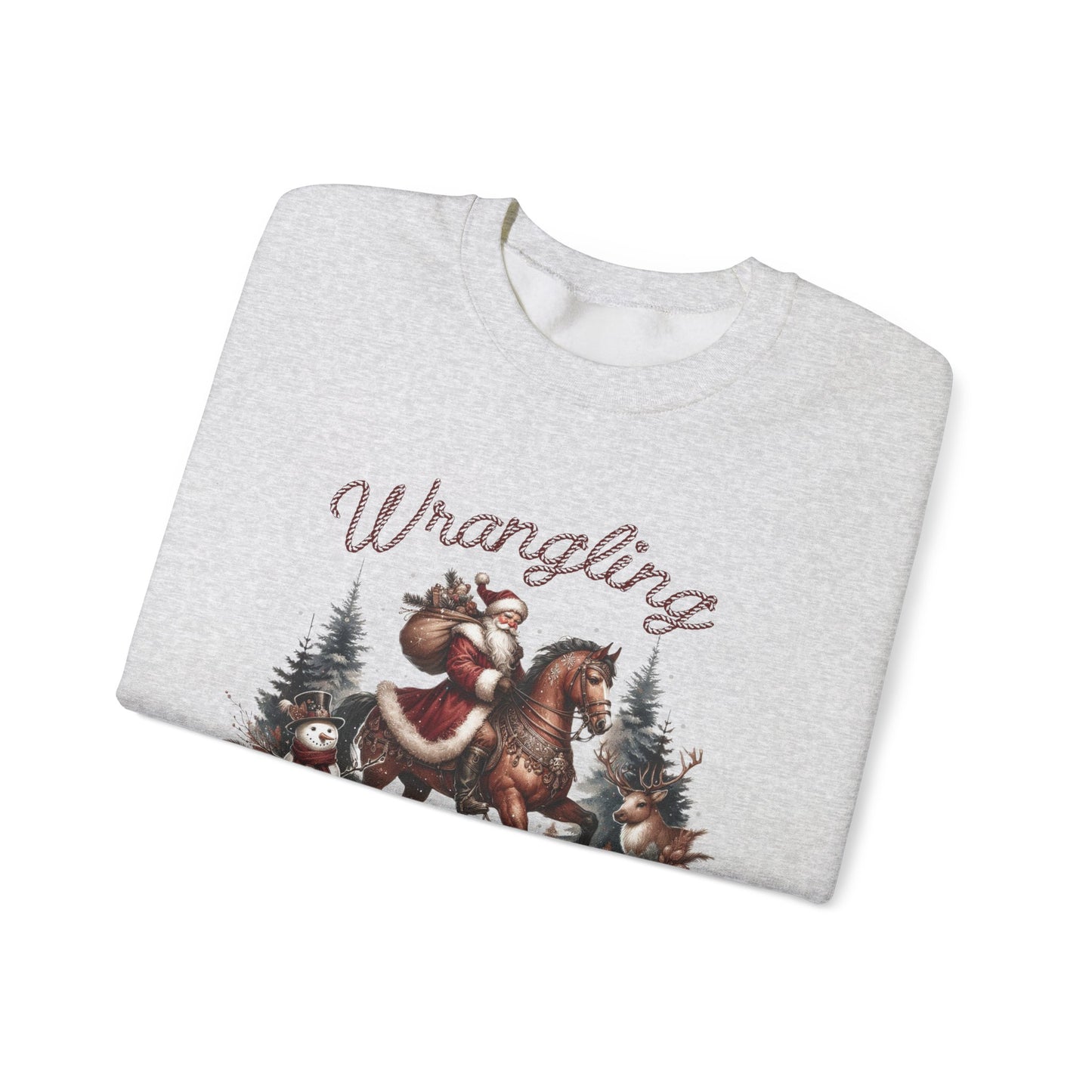 Wrangling Christmas, Cowboy Santa Sweatshirt, Howdy Country Christmas - PopCultureByDesign36