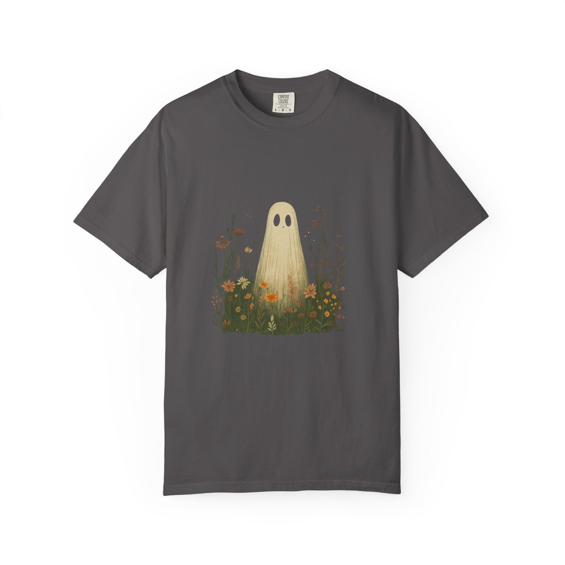 Comfort Colors® Cute Ghost in Wildflowers Shirt, Halloween Floral Tee - PopCultureByDesign36