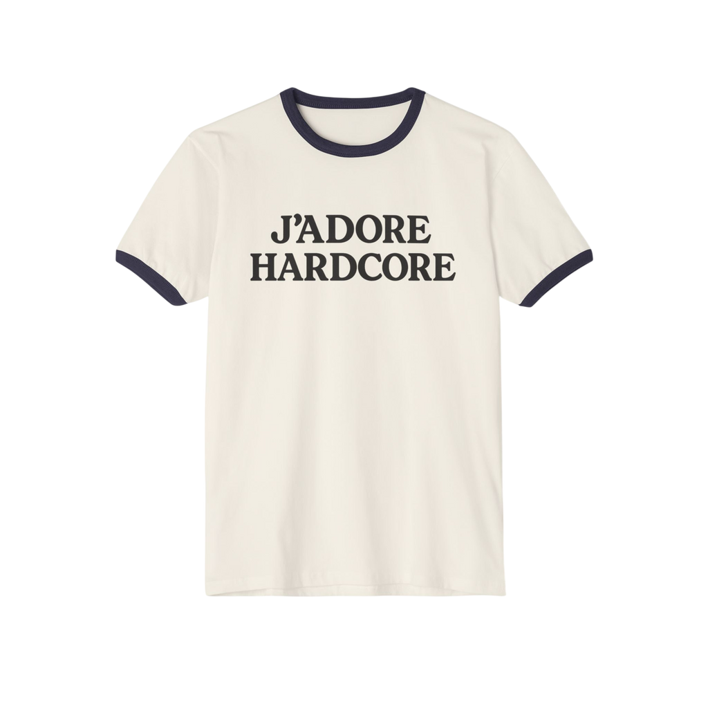 J'adore Hardcore Tee – Viral Pop Culture Ringer Shirt by PopCultureByDesign36