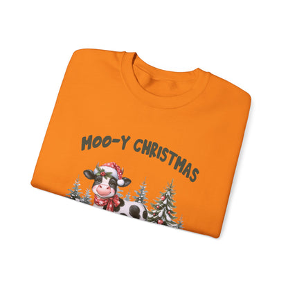 Moo-Y Christmas, Cute Cow Christmas sweatshirt, Country Farm Christmas Sweatshirt - PopCultureByDesign36