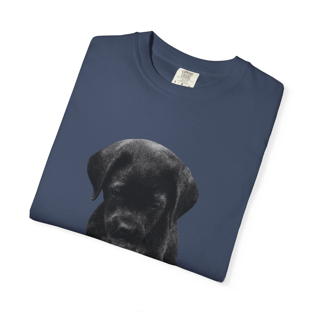 Sad Black Lab Puppy Meme T-Shirt — Cute Sad Black Labrador Graphic Tee by PopCultureByDesign36