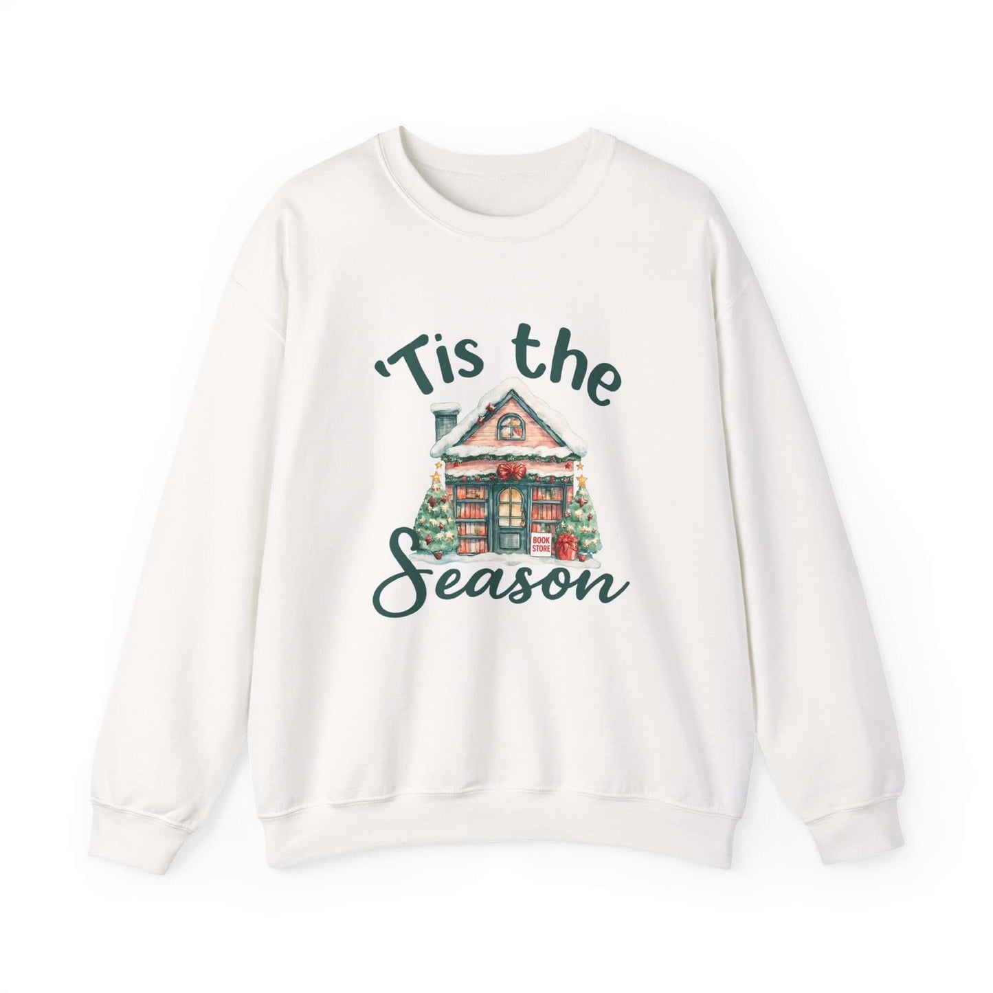 Tis The Season Cozy Christmas Cottage Sweatshirt, Holiday Bookstore Sweatshirt - PopCultureByDesign36
