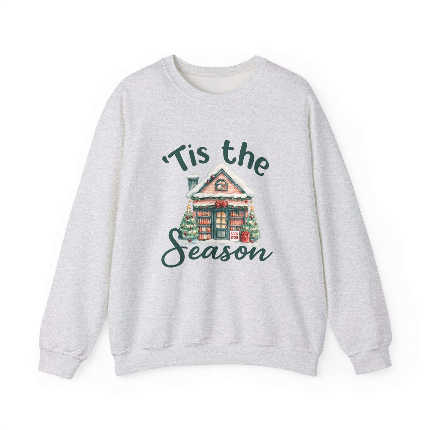 Tis The Season Cozy Christmas Cottage Sweatshirt, Holiday Bookstore Sweatshirt - PopCultureByDesign36