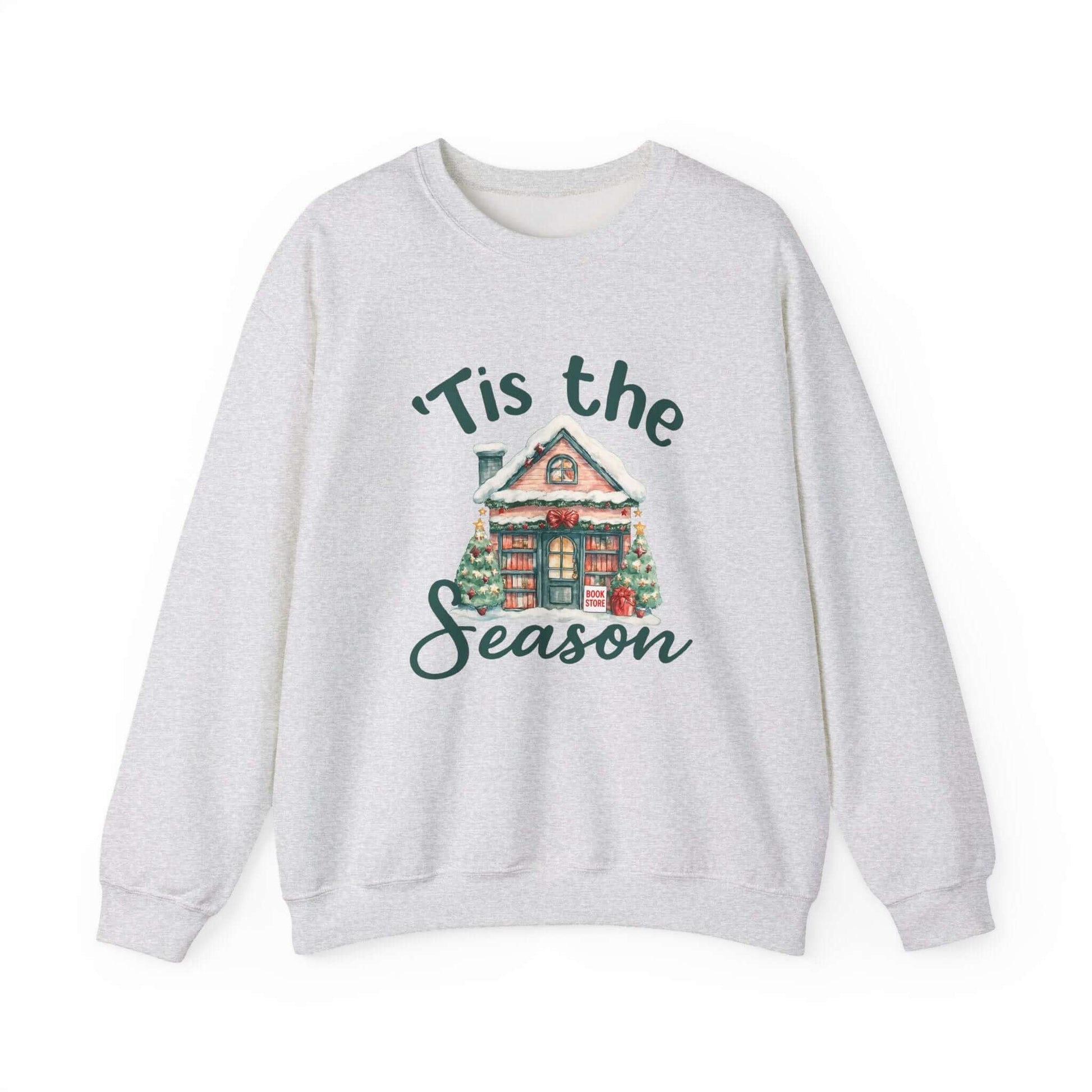 Tis The Season Cozy Christmas Cottage Sweatshirt, Holiday Bookstore Sweatshirt - PopCultureByDesign36
