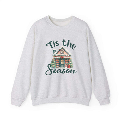 Tis The Season Cozy Christmas Cottage Sweatshirt, Holiday Bookstore Sweatshirt - PopCultureByDesign36