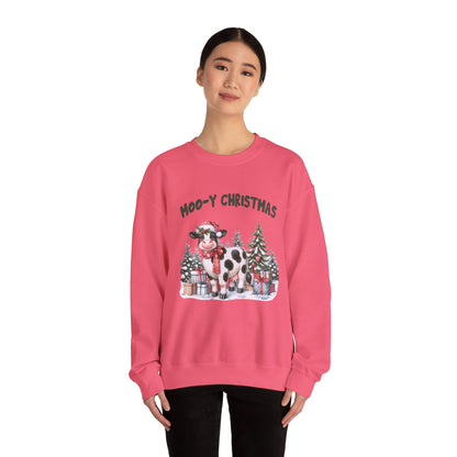 Moo-Y Christmas, Cute Cow Christmas sweatshirt, Country Farm Christmas Sweatshirt - PopCultureByDesign36