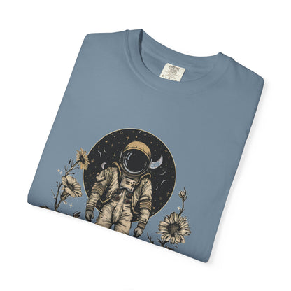 Astronaut Shirt, Boho Astronaut Shirt, Vintage Boho Womens Space Shirt with astronaut graphic and floral design.