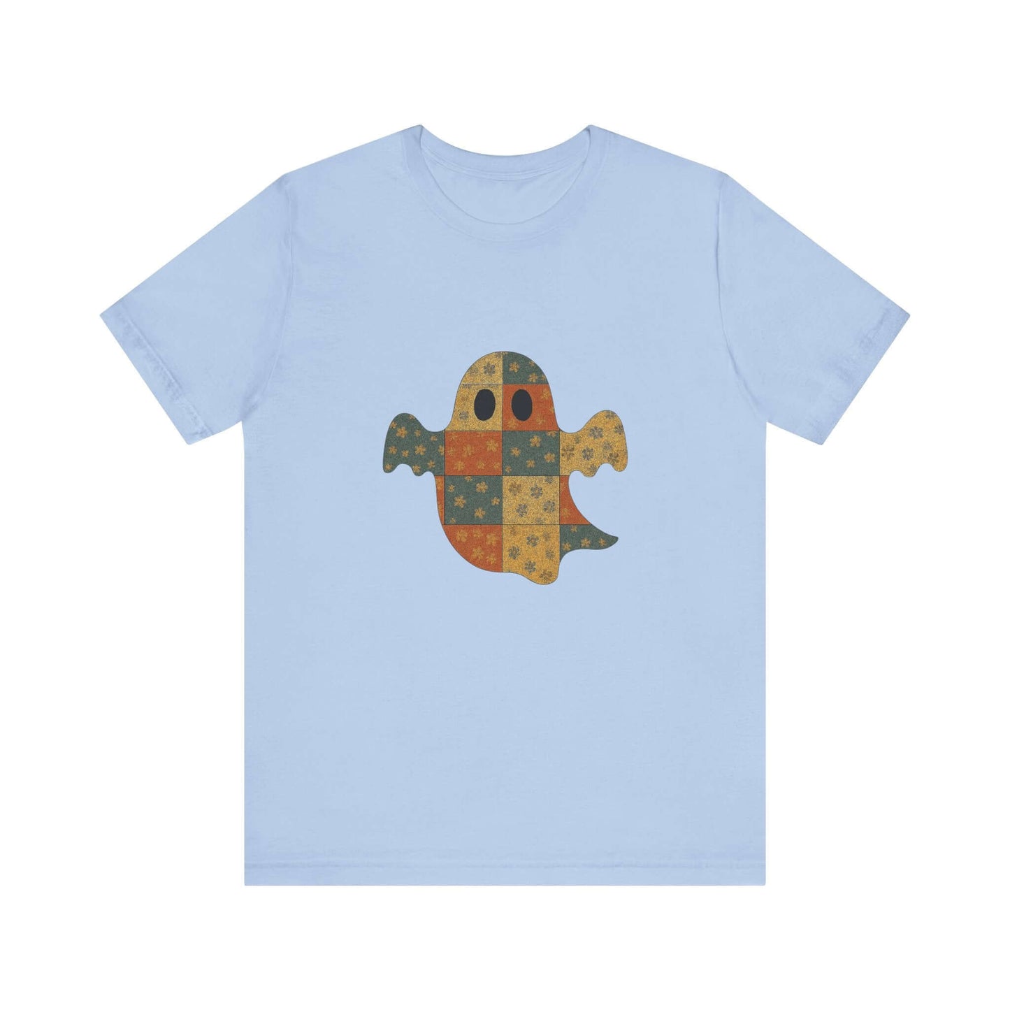 Patchwork Ghost Tee, Ghost Patchwork Halloween Shirt, Boho Ghost Shirt - PopCultureByDesign36