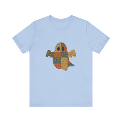 Patchwork Ghost Tee, Ghost Patchwork Halloween Shirt, Boho Ghost Shirt - PopCultureByDesign36