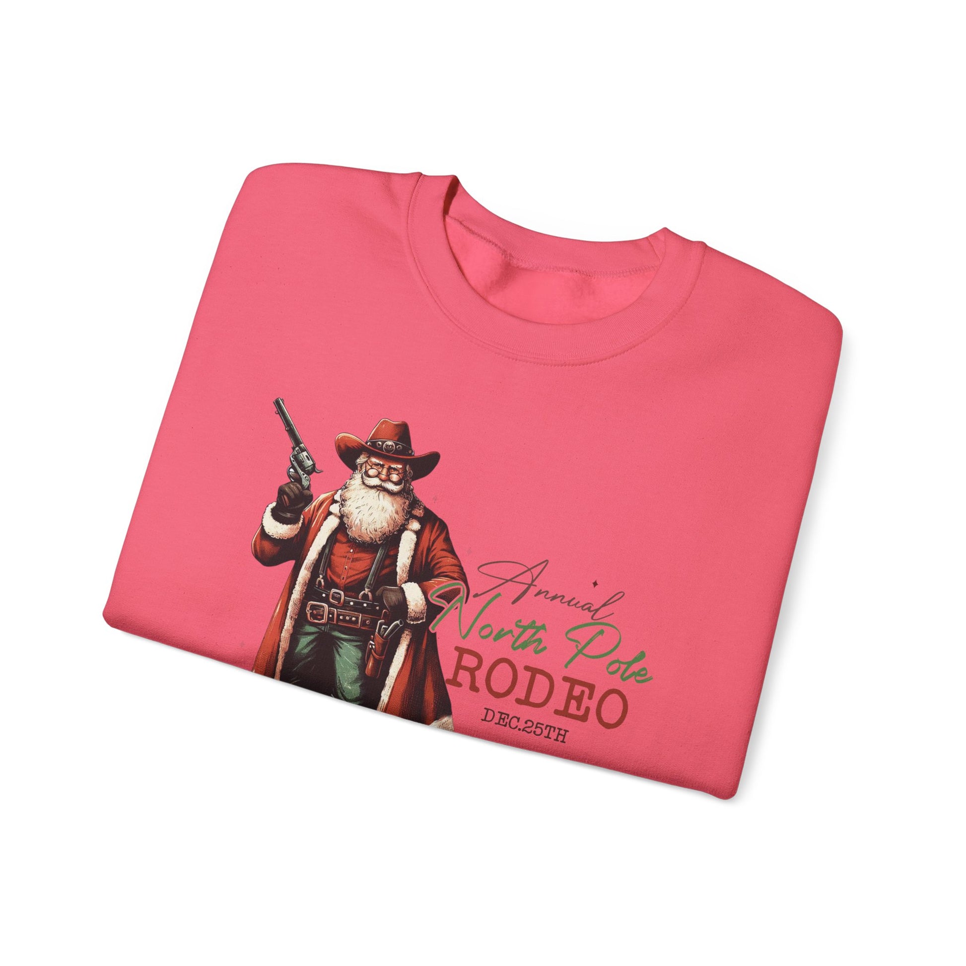 North Pole Rodeo Sweatshirt, Cowboy Santa Sweatshirt, Horseback Santa Clause - PopCultureByDesign36