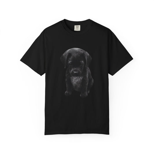 Sad Black Lab Puppy Meme T-Shirt — Cute Sad Black Labrador Graphic Tee