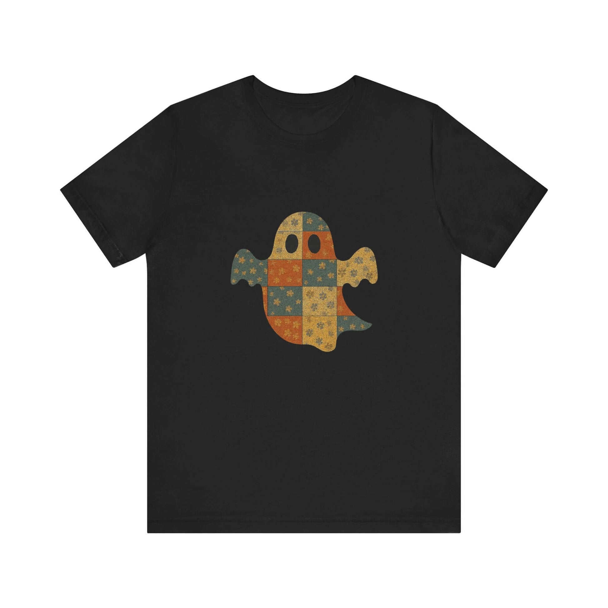 Patchwork Ghost Tee, Ghost Patchwork Halloween Shirt, Boho Ghost Shirt - PopCultureByDesign36