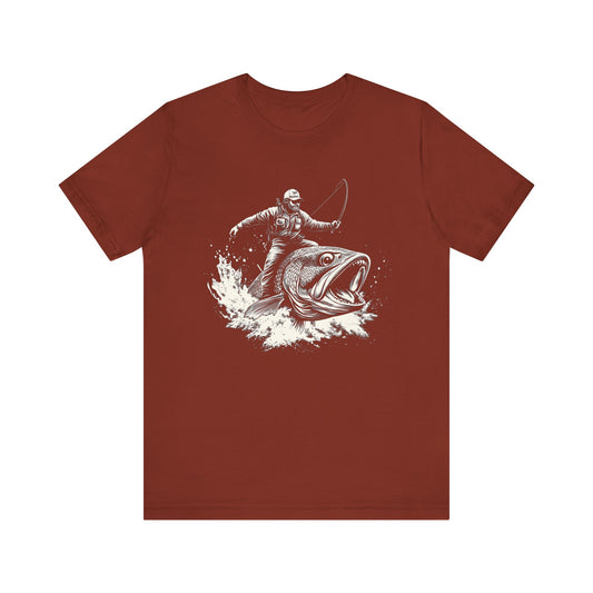 Funny Fisherman Riding a Trout T-Shirt, Fishing Tee, Wild Western Shirt - PopCultureByDesign36