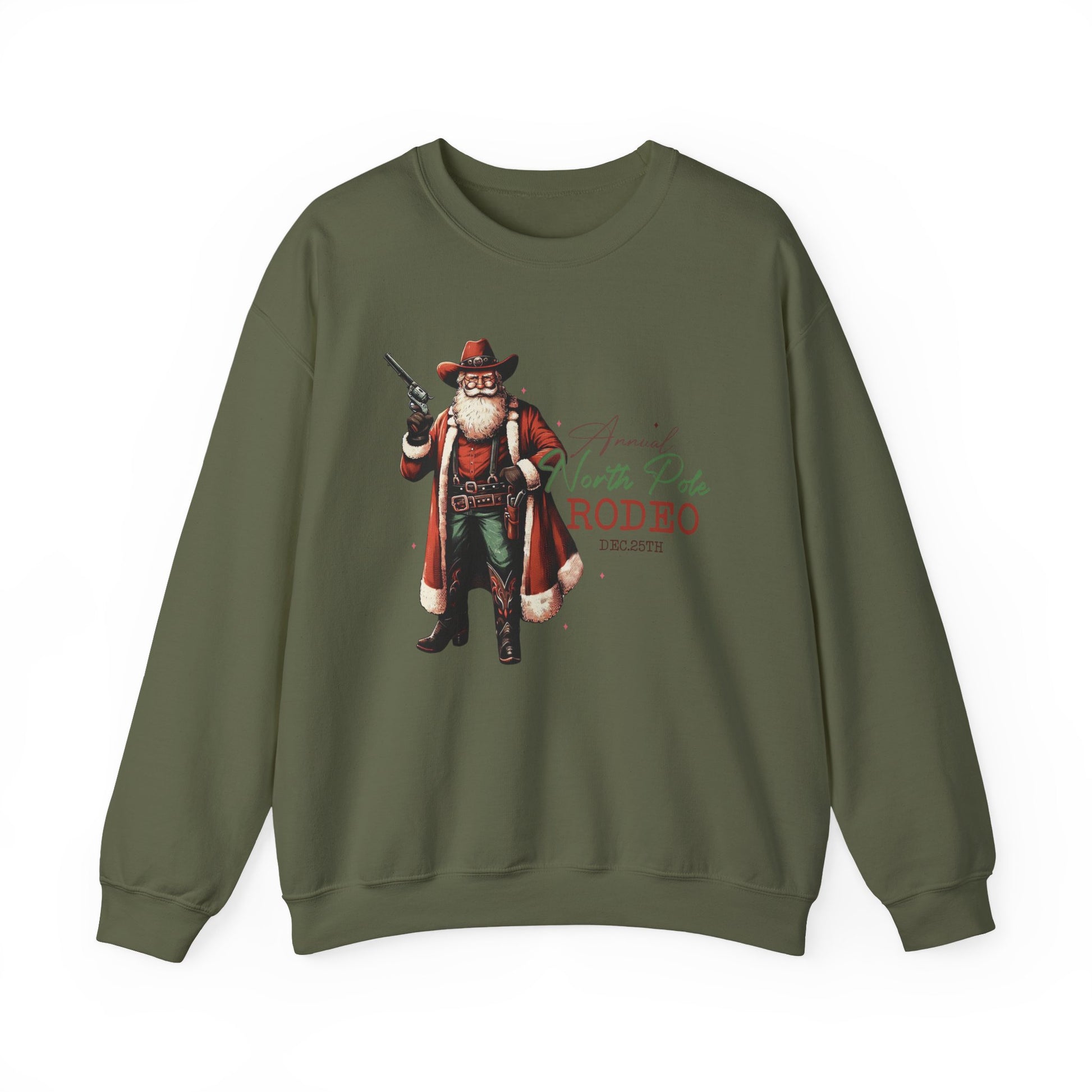North Pole Rodeo Sweatshirt, Cowboy Santa Sweatshirt, Horseback Santa Clause - PopCultureByDesign36
