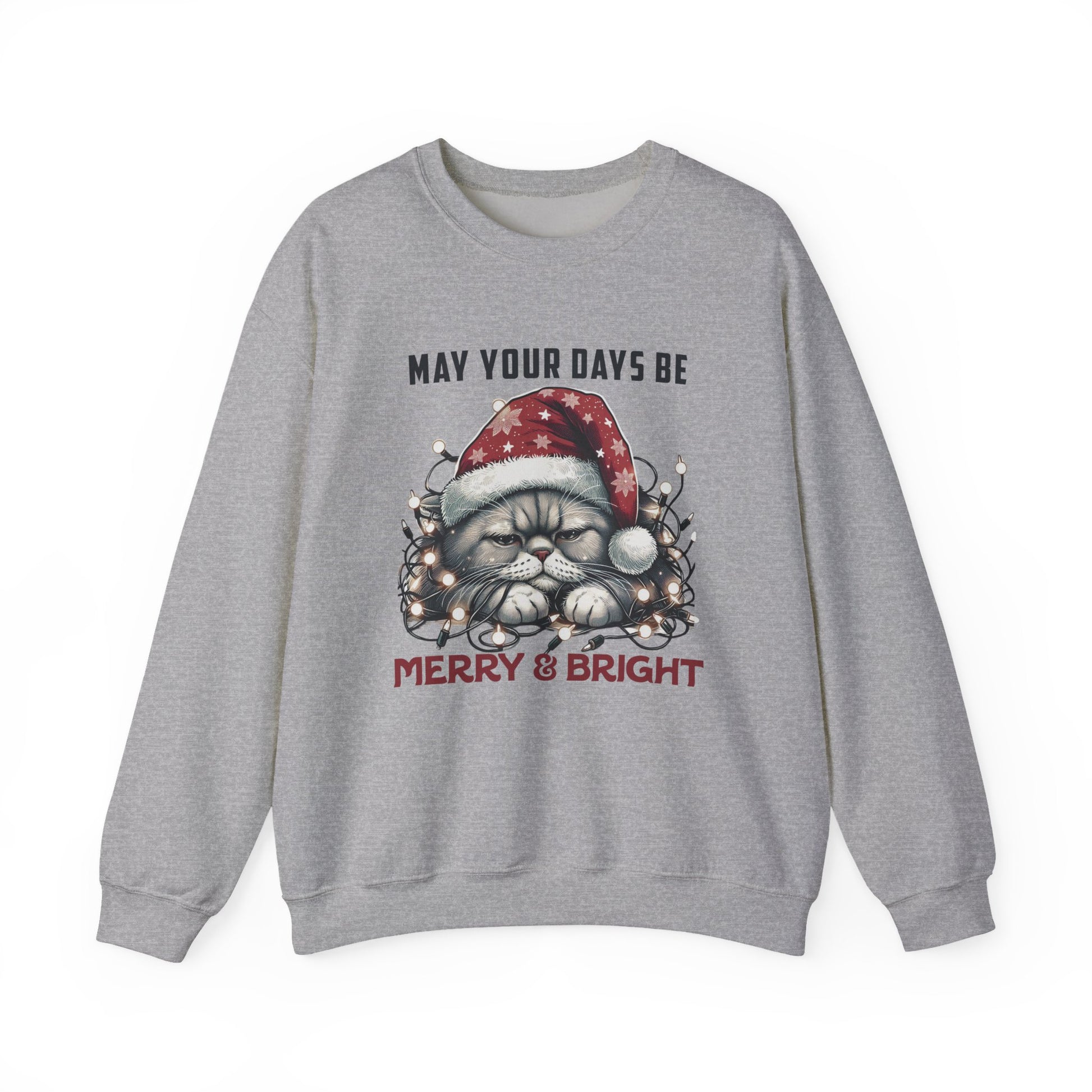 May Your Days Be Merry And Bright, Christmas Cat Sweatshirt, Holiday Cat - PopCultureByDesign36