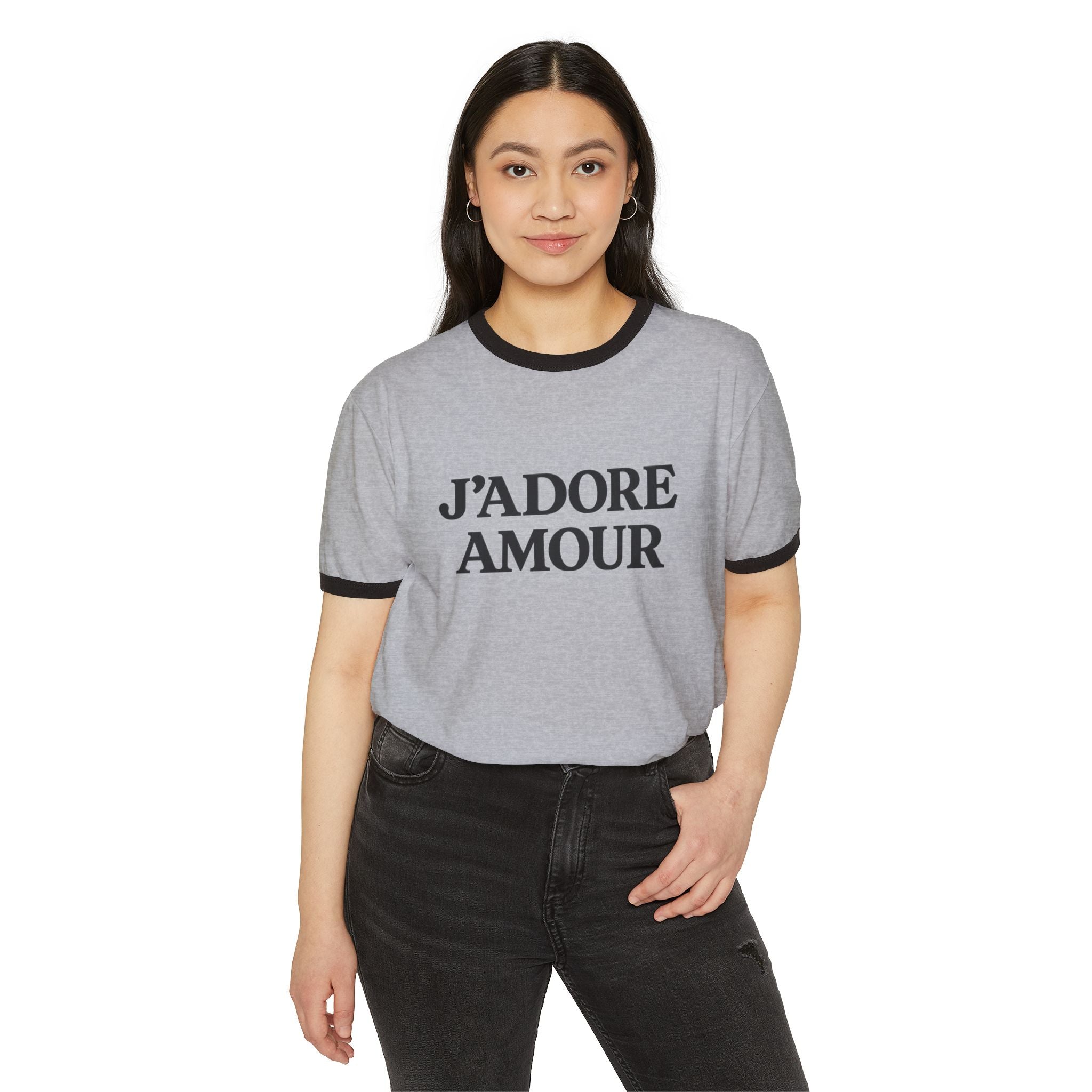 JAdore Amour Ringer TShirt Bold French Inspired Statement Tee by Printify