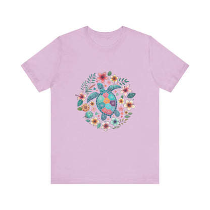 Turtle Ocean Sun T-Shirt, Floral Turtle Shirt, Boho Beach Tshirt - PopCultureByDesign36