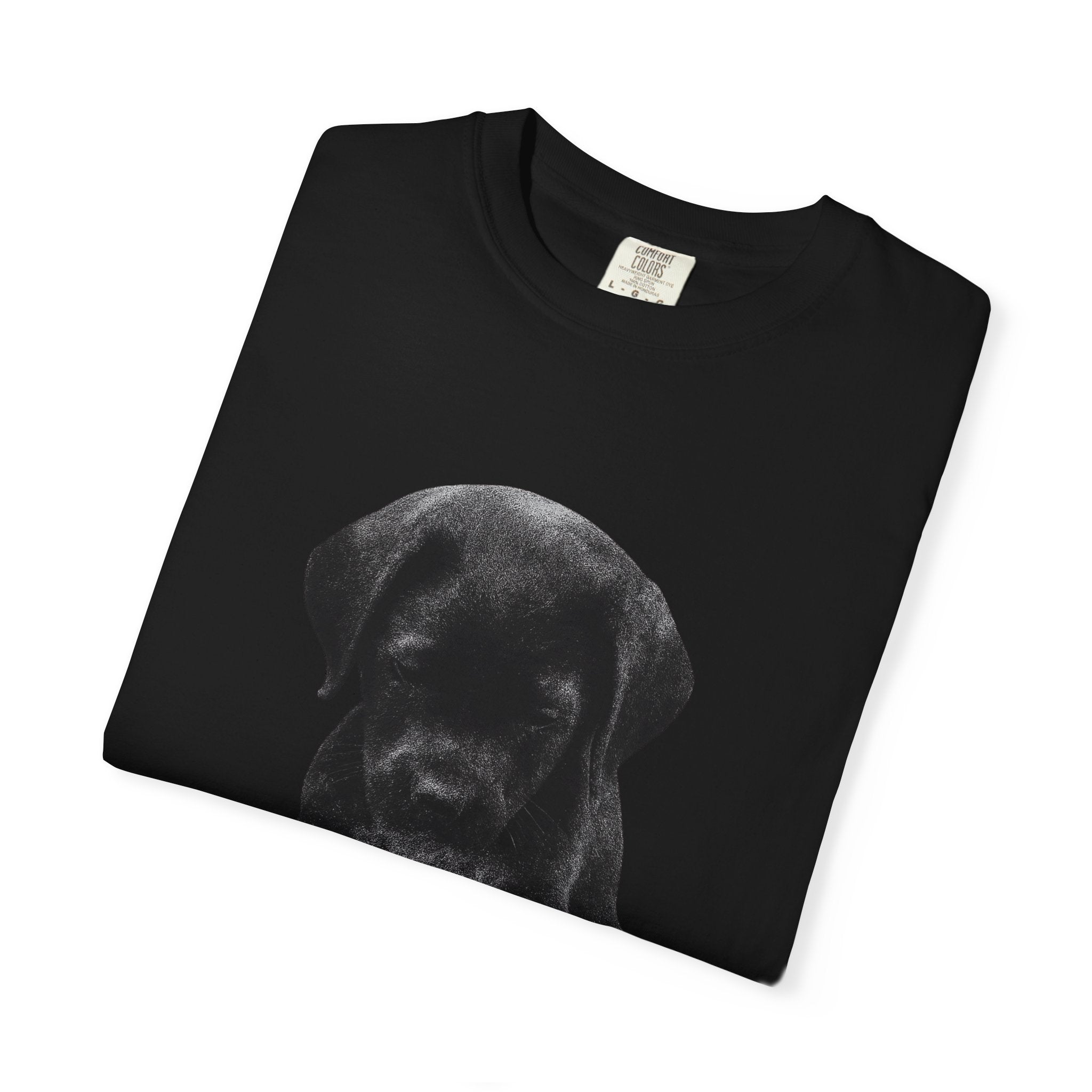 Sad Black Lab Puppy Meme T-Shirt — Cute Sad Black Labrador Graphic Tee by PopCultureByDesign36