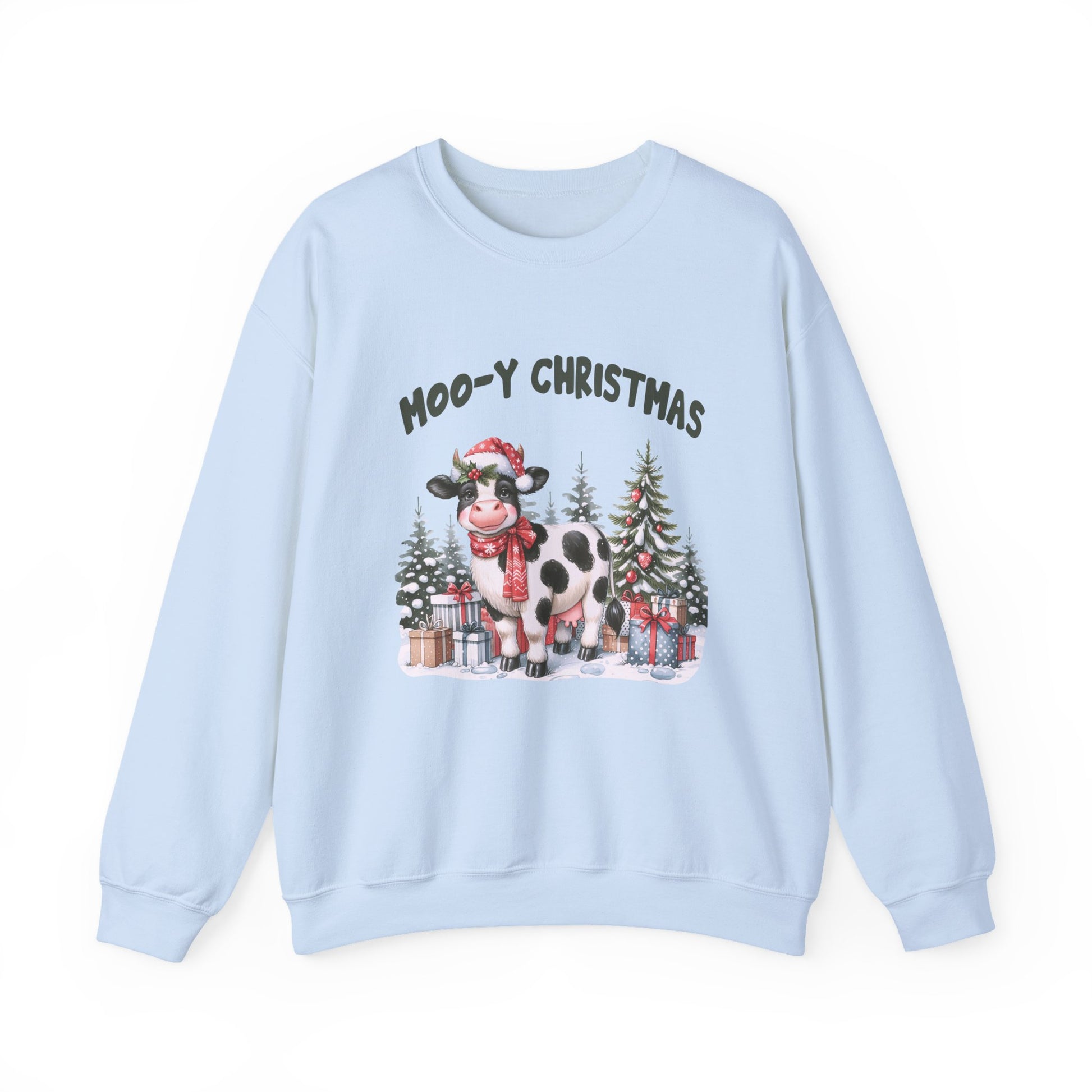 Moo-Y Christmas, Cute Cow Christmas sweatshirt, Country Farm Christmas Sweatshirt - PopCultureByDesign36