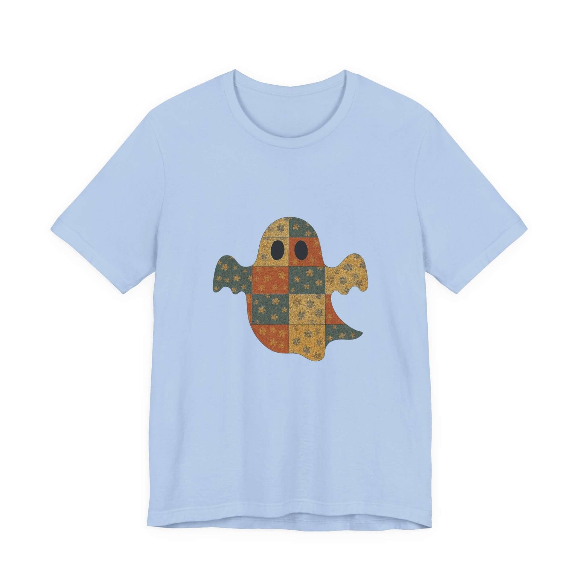 Patchwork Ghost Tee, Ghost Patchwork Halloween Shirt, Boho Ghost Shirt - PopCultureByDesign36