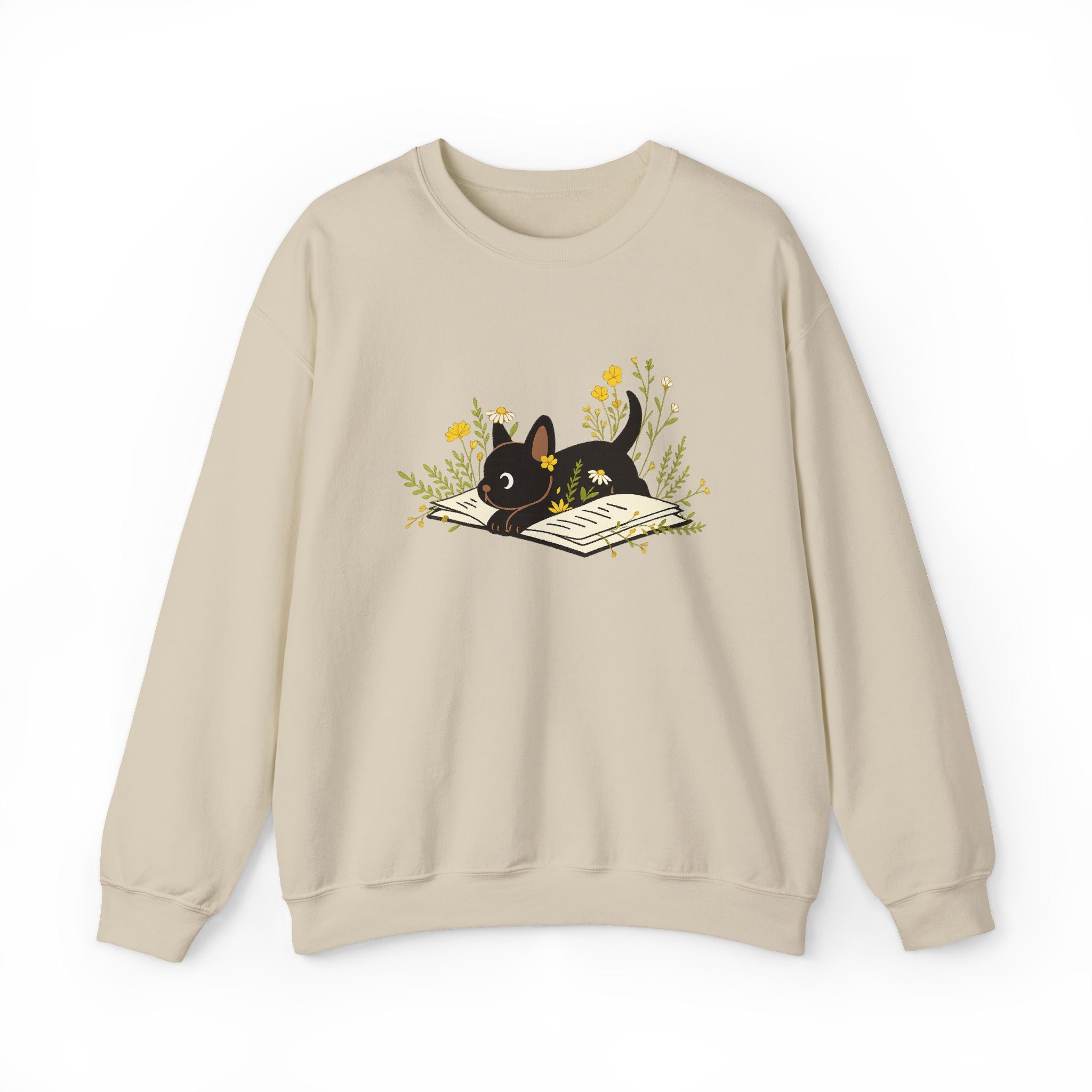 Vintage Boho French Bulldog Puppy Reading Sweatshirt by PopCultureByDesign36