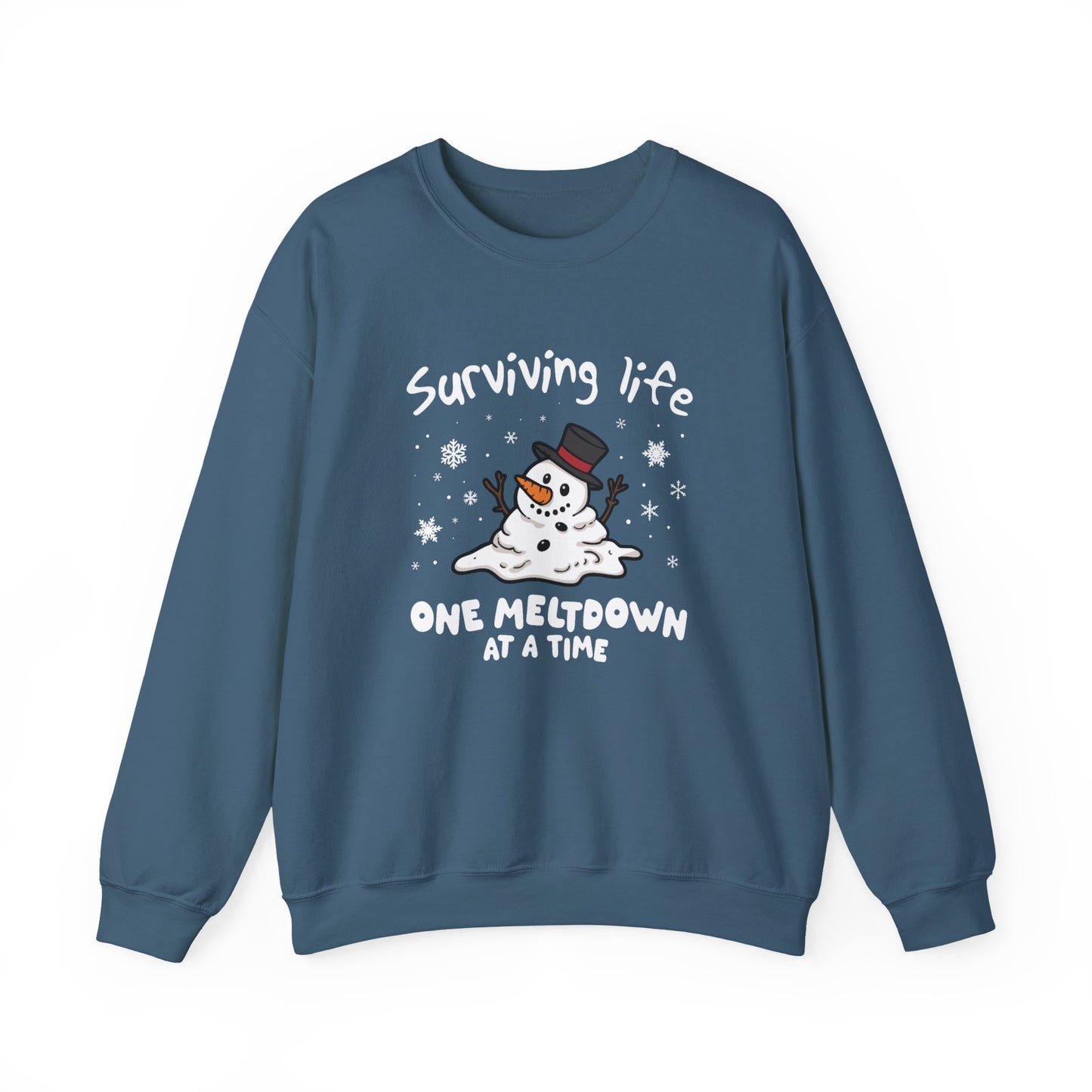 Snowman Christmas Sweatshirt, Survive One Meltdown at a Time, Holiday Winter Jumper, Funny Xmas Pullover, Cozy Festive Top, Unisex Winter