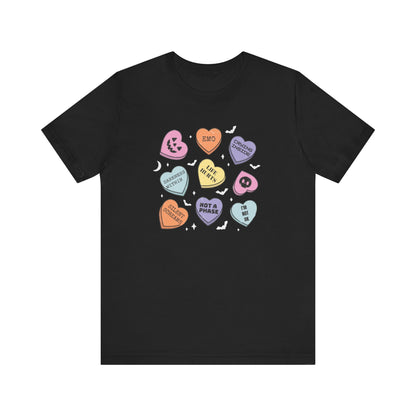 Emo Halloween Pumpkin Candy Hearts T-Shirt, Spooky Candies Shirt, Emo candy hearts - PopCultureByDesign36