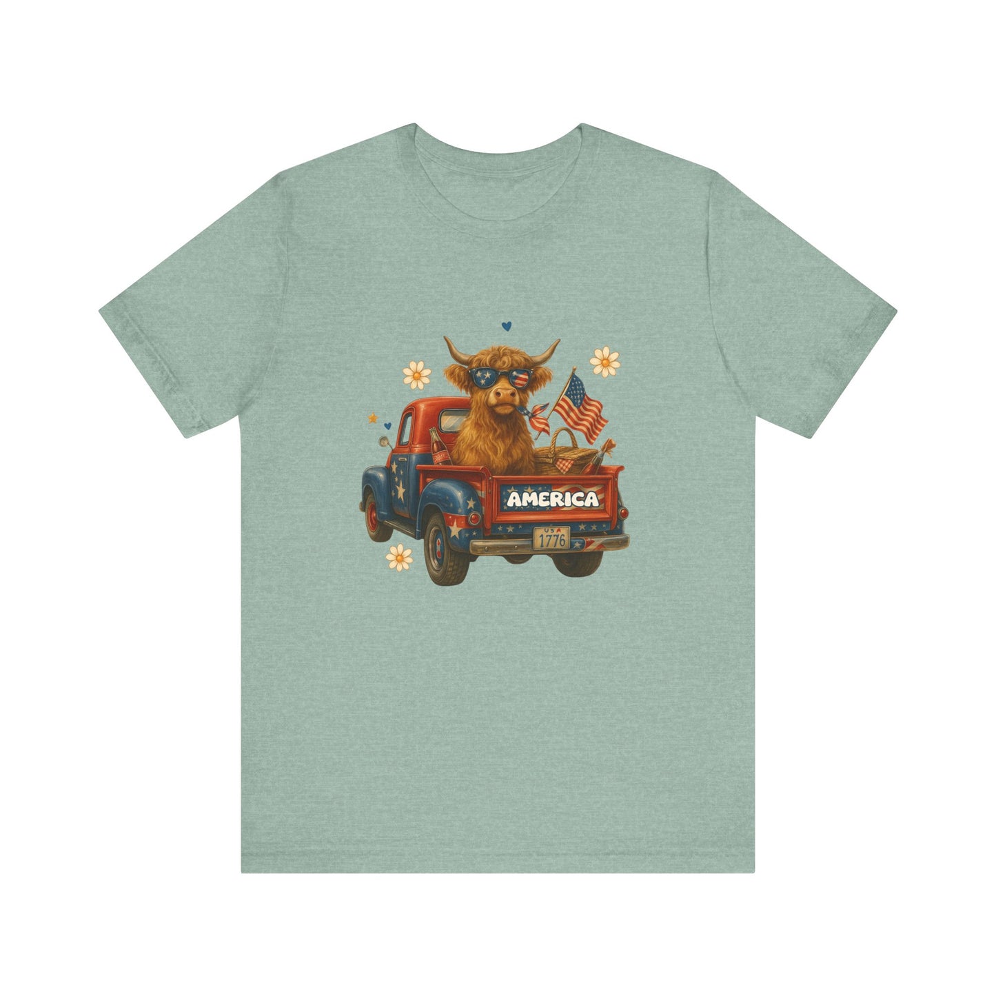 Highland Cow Fourth of July Funny Shirt, Scotland Farm Gift, Patriotic Cow T-Shirt - PopCultureByDesign36